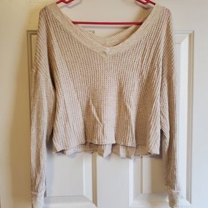 Waffle knit long sleeve top
